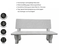 Dehner Granit-Gartenbank, grau, ca. B120/H75/T50 cm