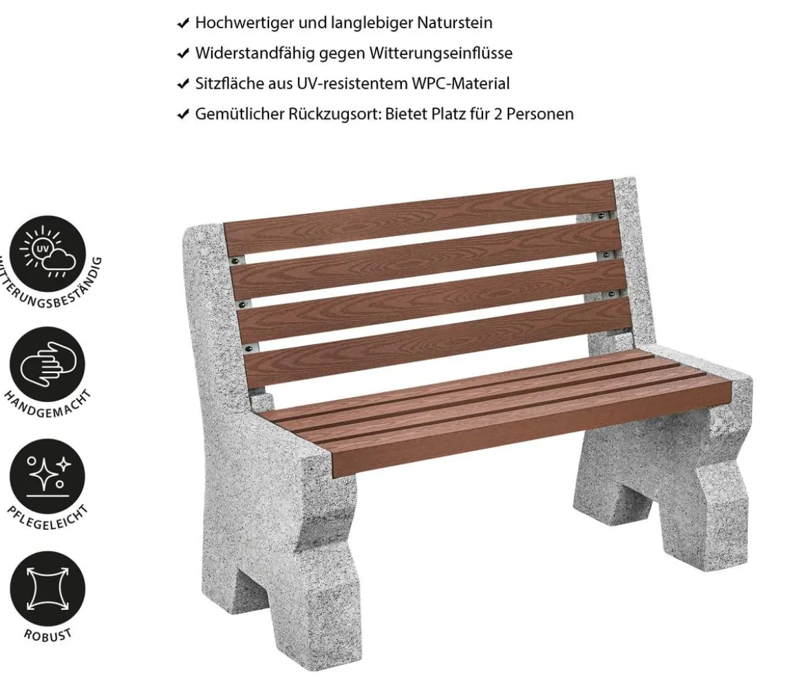 Dehner Granit-Gartenbank, 2-Sitzer, ca. B114/H75/T52 cm