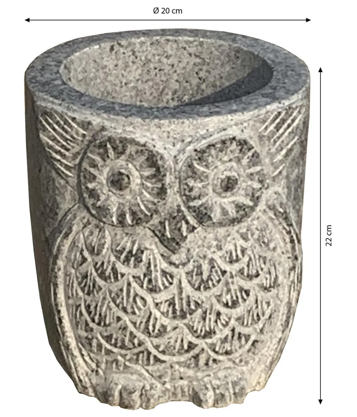 Dehner Granit-Topf Eule, rund, grau, ca. Ø20/H22 cm