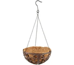 Dehner Gusseisen-Hängeampel Katalonien mit Kokoseinlage, rund, rost, ca. Ø30/H15 cm