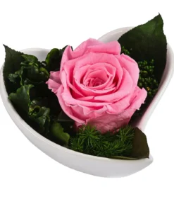 Dehner Herzschale mit Longlife-Rose Lena, rosa, ca. B11/H7 cm