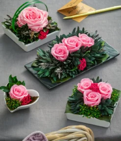 Dehner Herzschale mit Longlife-Rose Aneta, rosa, ca. B7/H5 cm