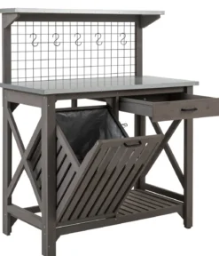 Dehner Holz-Pflanztisch Ottawa, grau, ca. B110/H134,5/T55 cm