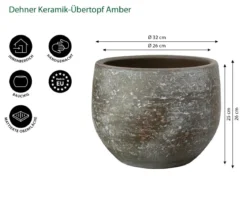 Dehner Keramik-Übertopf Amber, bauchig, braun