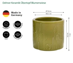 Dehner Keramik-Übertopf Blumenwiese, rund, schilfgrün