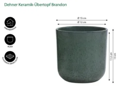 Dehner Keramik-Übertopf Brandon, rund, grün, ca. Ø13 cm