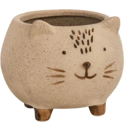 Dehner Keramik-Übertopf Cat, bauchig, creme, ca. Ø9 cm