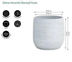 Dehner Keramik-Übertopf Dante, rund, hellgrau