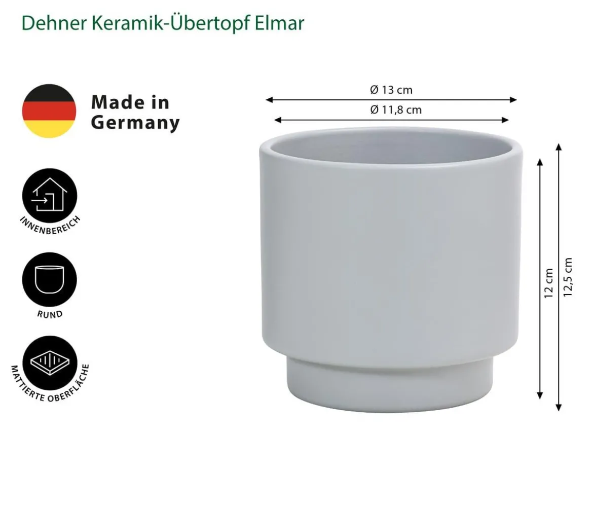 Dehner Keramik-Übertopf Elmar, grau, ca. Ø13 cm