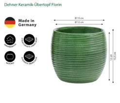 Dehner Keramik-Übertopf Florin, bauchig, grün, ca. Ø15 cm