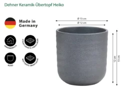 Dehner Keramik-Übertopf Heiko, dunkelgrau, ca. Ø13 cm