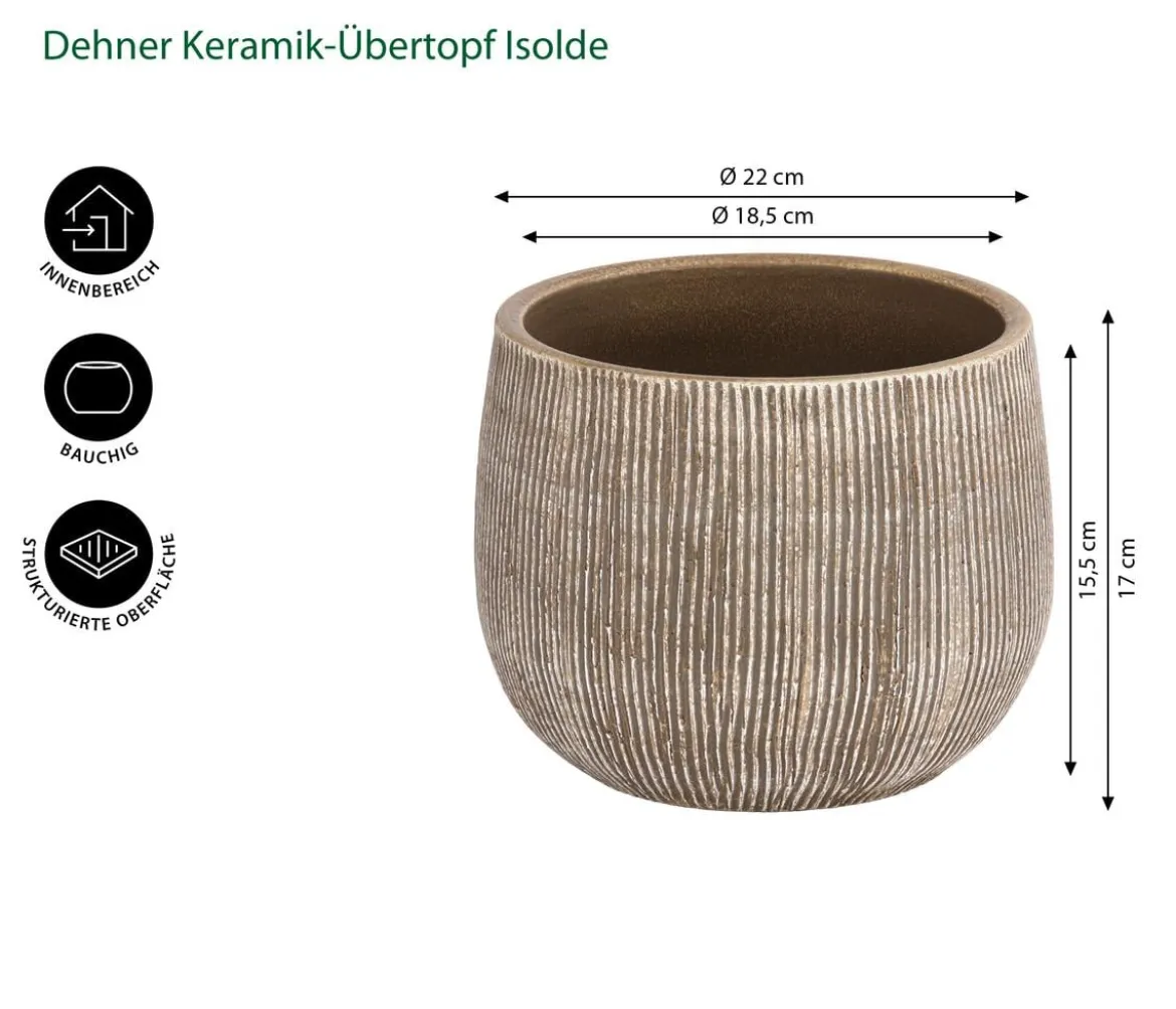 Dehner Keramik-Übertopf Isolde, bauchig, braun