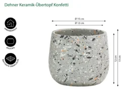 Dehner Keramik-Übertopf Konfetti, bauchig, grau/bunt, ca. Ø15 cm