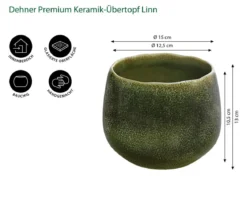Dehner Keramik-Übertopf Linn, bauchig, dunkelgrün
