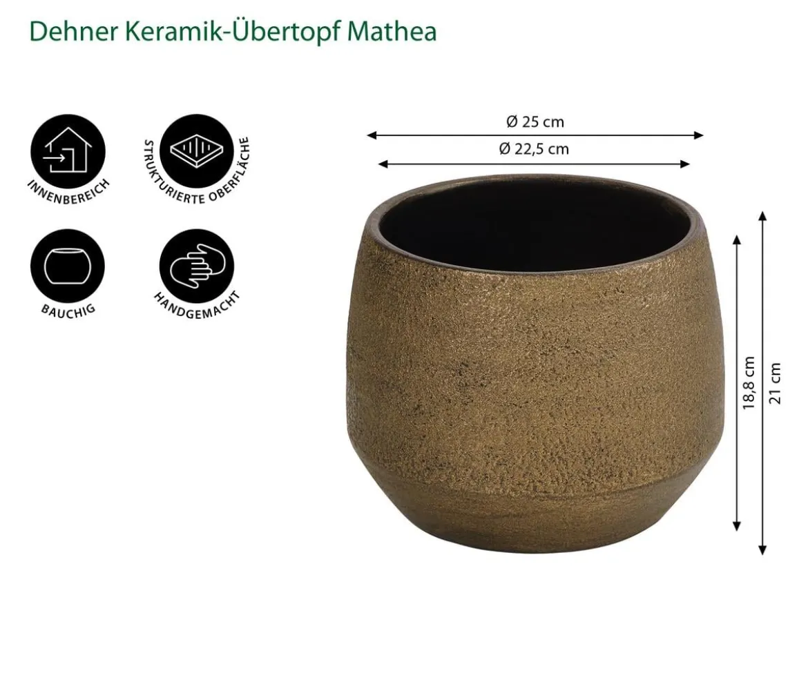 Dehner Keramik-Übertopf Mathea, bauchig, gold/braun