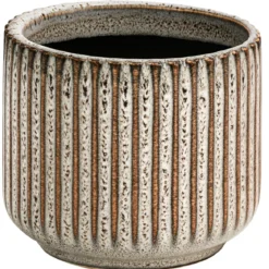 Dehner Keramik-Übertopf Minna, rund, beige/braun, ca. Ø8 cm