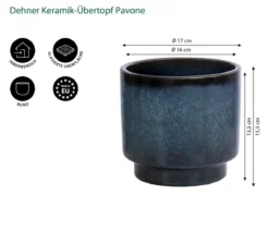 Dehner Keramik-Übertopf Pavone, rund, blau