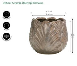 Dehner Keramik-Übertopf Romaine, bauchig, bronze