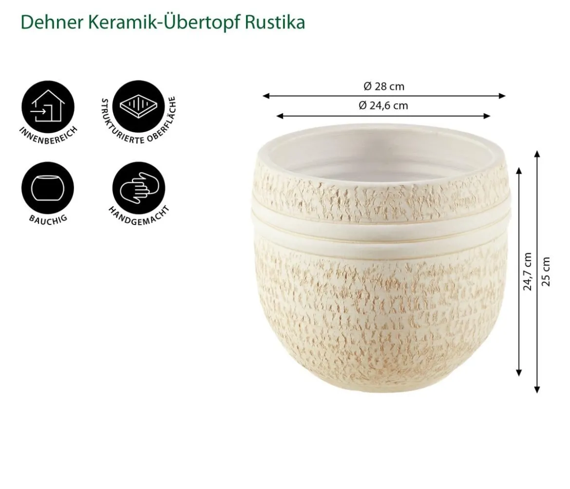 Dehner Keramik-Übertopf Rustika, bauchig, creme