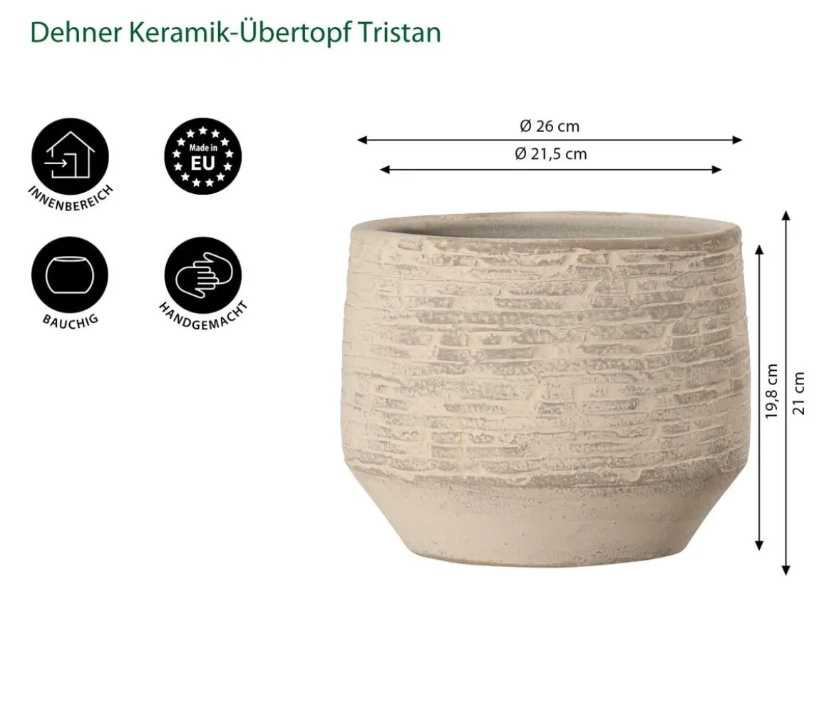 Dehner Keramik-Übertopf Tristan, bauchig, creme/braun