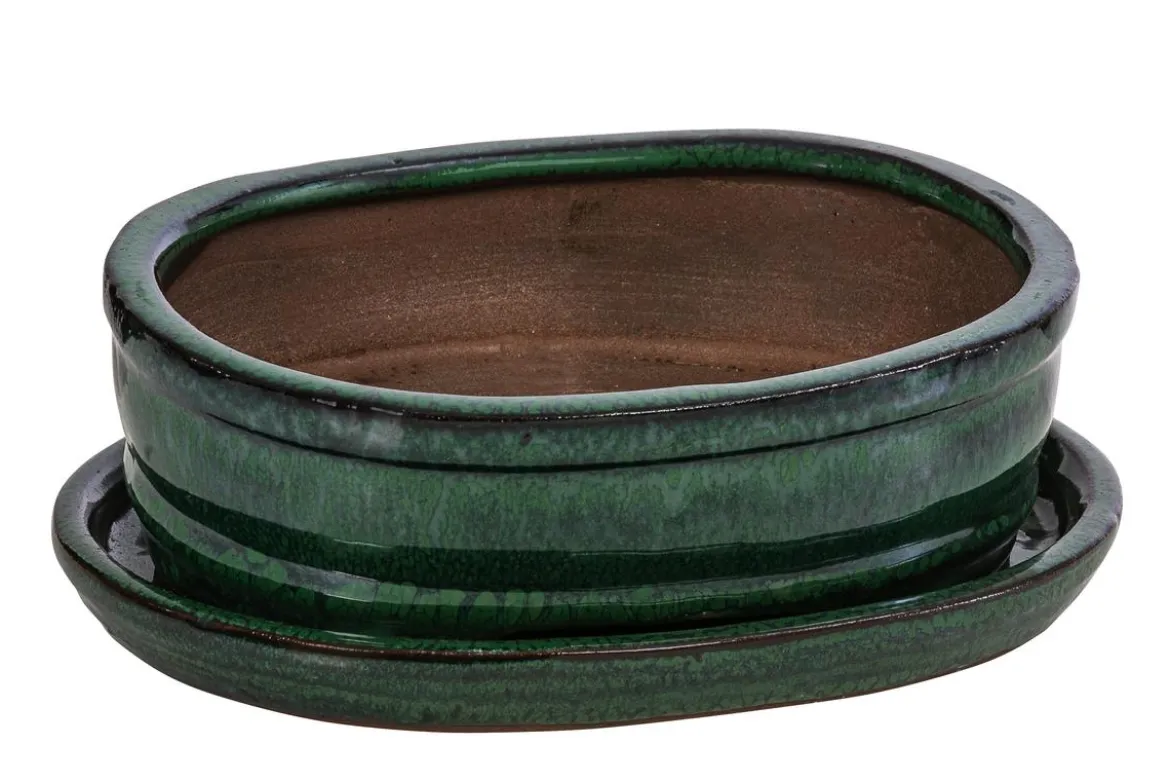 Dehner Keramik-Bonsaischale, oval, ca. B15/H4,5/T12 cm