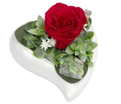 Dehner Keramik-Herz mit Longlife-Rose Cindy, rot, ca. B17/H10/T17 cm
