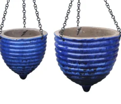 Dehner Keramik-Hängeampel, konisch, blau