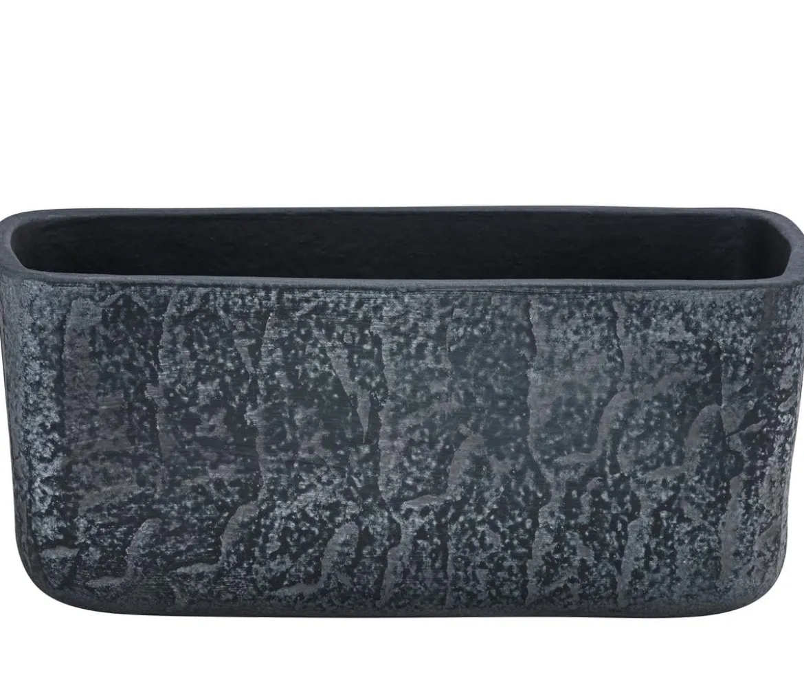 Dehner Keramik-Jardiniere Mara, rechteckig, dunkelgrau, ca. B23/H10/T12 cm