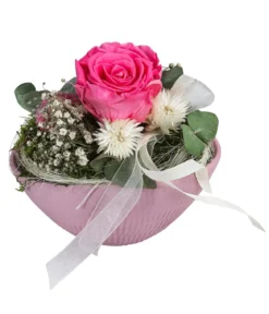 Dehner Keramik-Jardiniere mit Longlife-Rose, rosa, ca. B17/H12/T8 cm