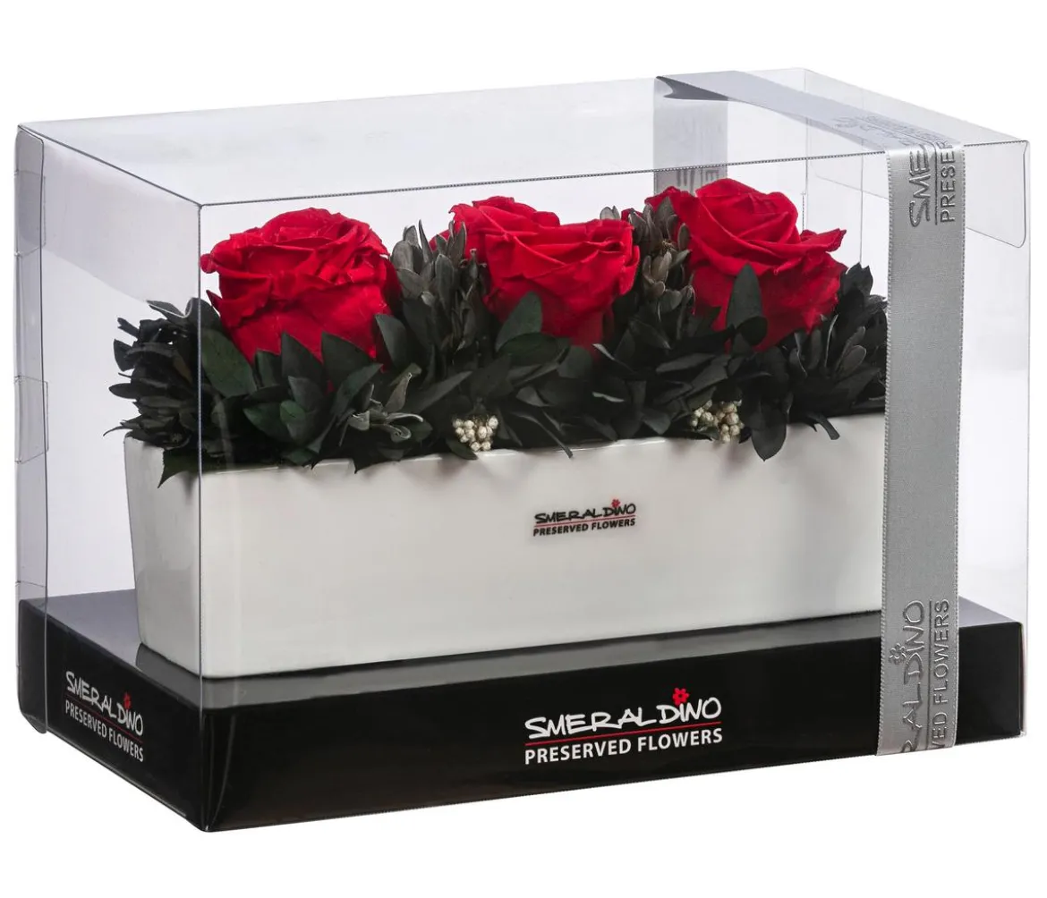 Dehner Keramik-Jardiniere mit Longlife-Rose Elen, rot, ca. B23/H11/T7 cm