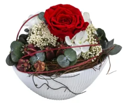 Dehner Keramik-Jardiniere mit Longlife-Rose Tiana, rot, ca. B17/H12/T8 cm