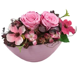 Dehner Keramik-Jardiniere mit Longlife-Rose Juna, rosa, ca. B23/H15/T12 cm