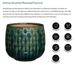 Dehner Keramik-Pflanztopf Peacock, rund, grün
