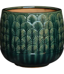 Dehner Keramik-Pflanztopf Peacock, rund, grün