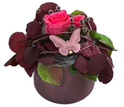 Dehner Keramik-Schale mit Longlife-Rose Rosalie, rosa, ca. Ø15/H25 cm