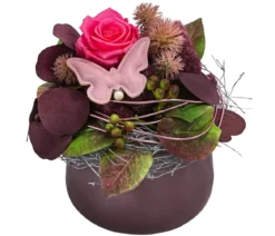 Dehner Keramik-Schale mit Longlife-Rose Rosalie, rosa, ca. Ø13/H23 cm