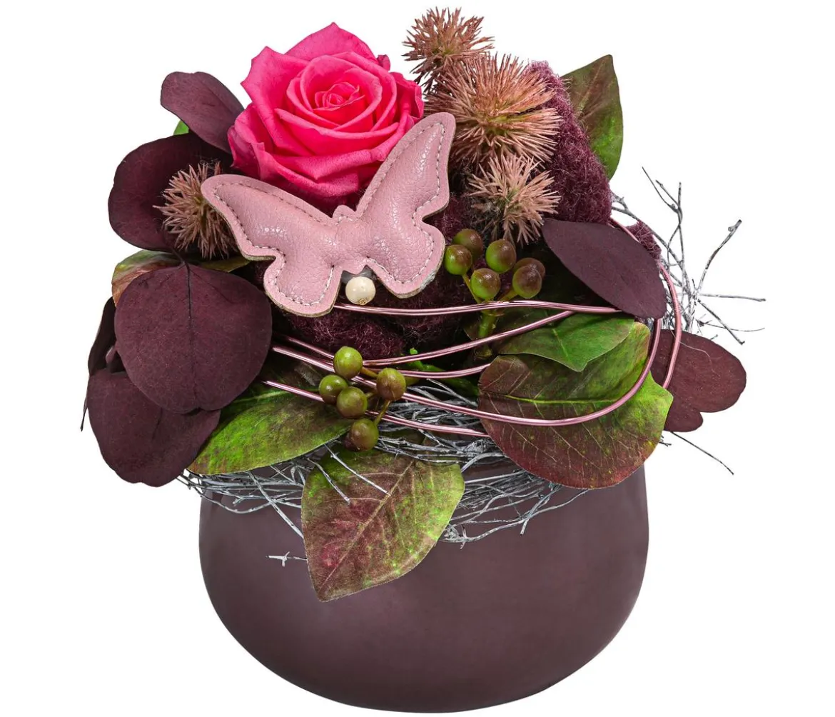 Dehner Keramik-Schale mit Longlife-Rose Rosalie, rosa, ca. Ø13/H23 cm