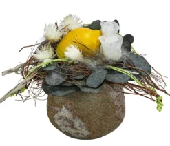 Dehner Keramik-Schale mit Longlife-Rose Limoncello, ca. Ø12/H21 cm