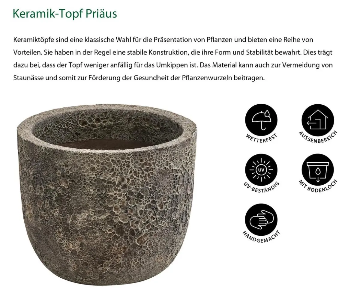 Dehner Keramik-Topf Priäus, rund, grau-braun