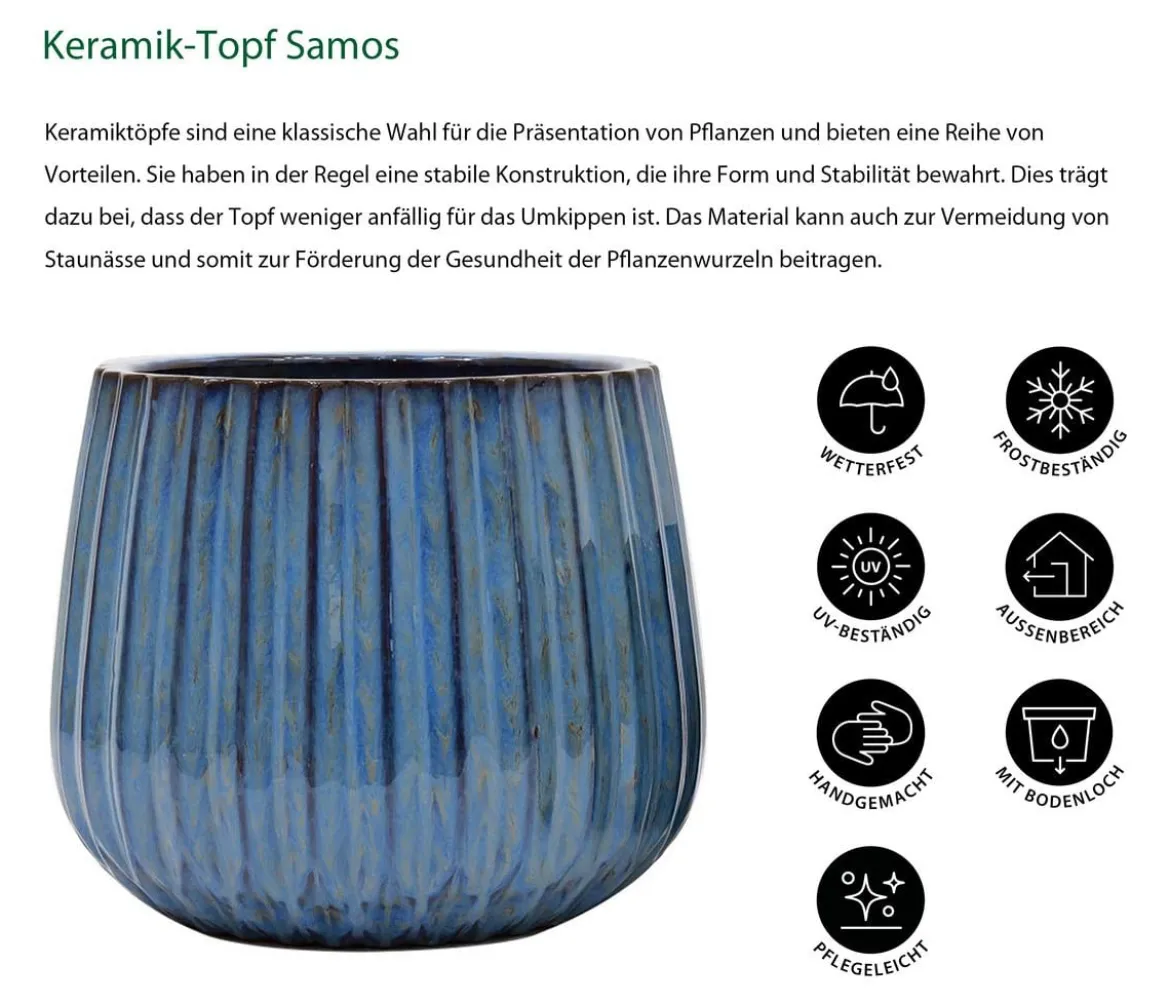 Dehner Keramik-Topf Samos, rund, blau