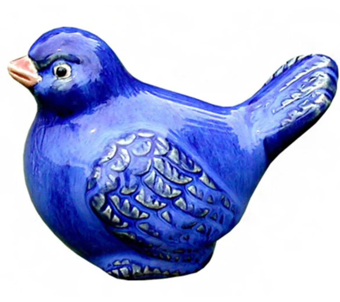 Dehner Keramik-Vogel, blau glasiert, 11 x 6 x 7 cm