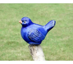 Dehner Keramik-Vogel, blau glasiert, 11 x 6 x 7 cm