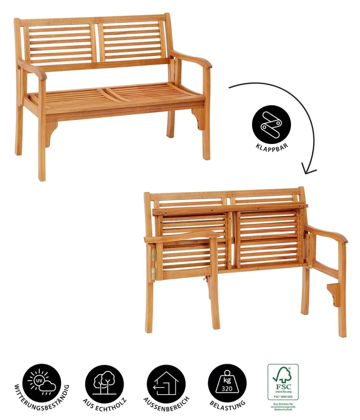 Dehner Klappbank Douglas, 2-Sitzer