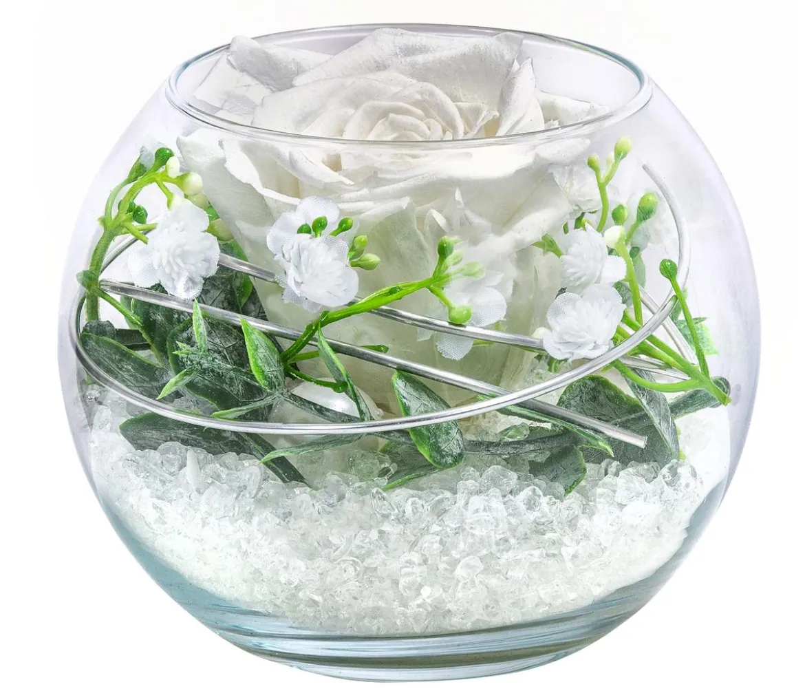 Dehner Kugelglas mit Longlife-Rose Abby, ca. Ø10 cm