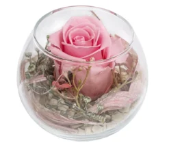Dehner Kugelglas mit Longlife-Rose Annabell, rosa, ca. Ø10/H10 cm