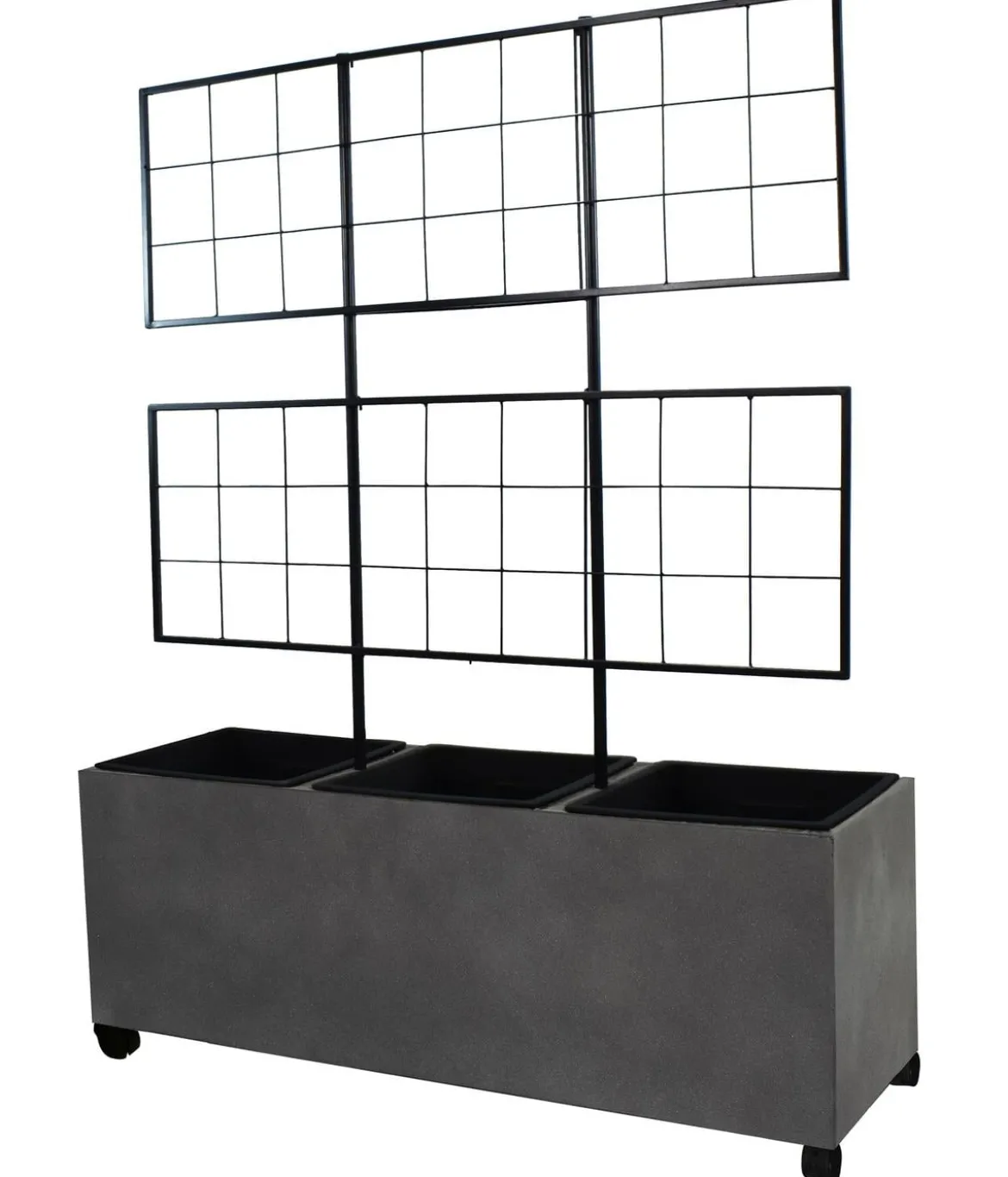 Dehner Kunststein-Spalierkasten Milano mit Rollen + 3 Pflanzeinsätzen, grau, ca. B100/H130/T35 cm