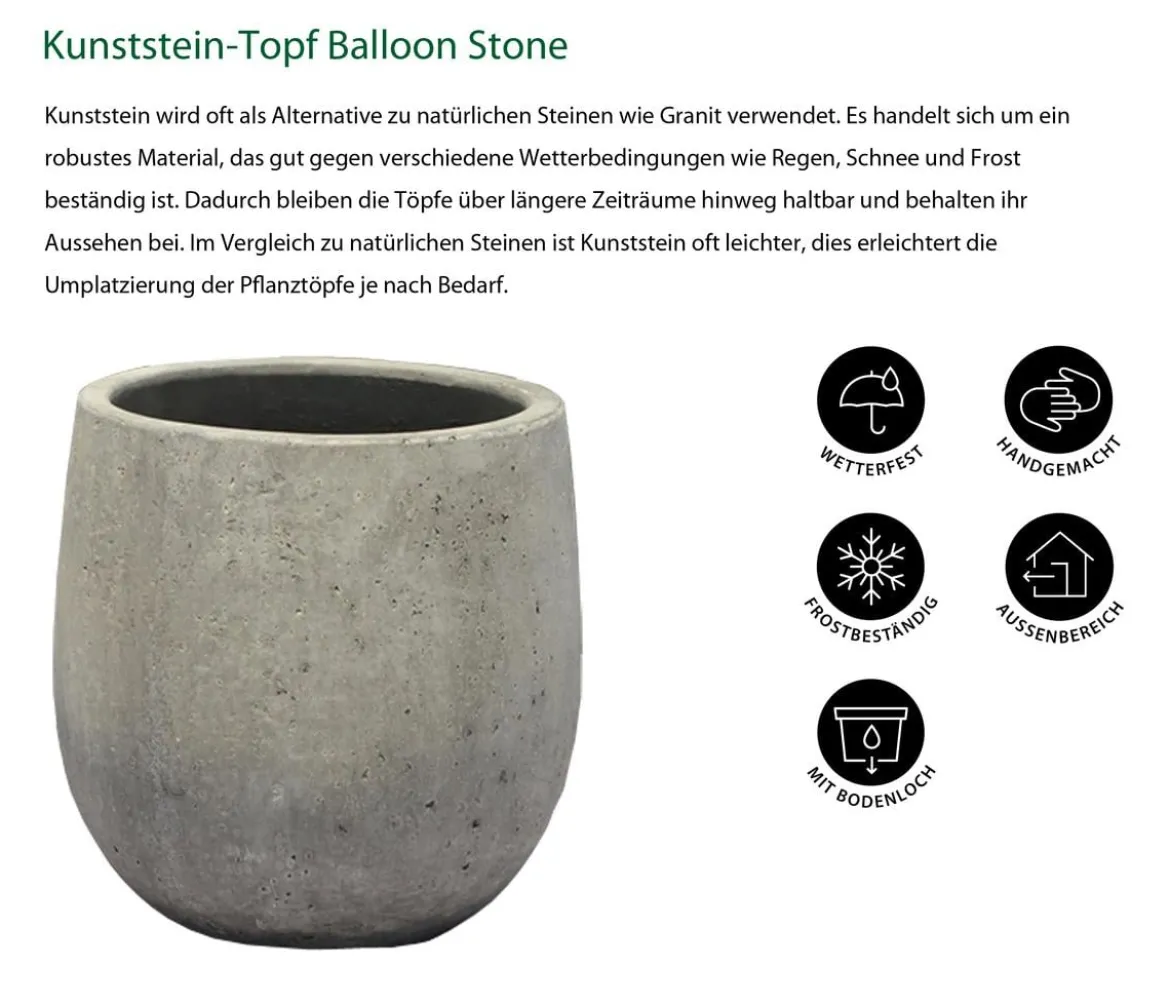 Dehner Kunststein-Topf Balloon Stone, bauchig, grau