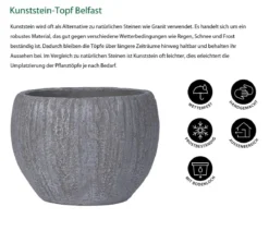 Dehner Kunststein-Topf Belfast, bauchig, grau