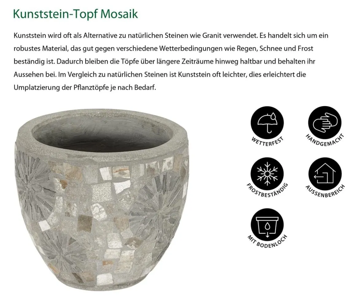 Dehner Kunststein-Topf Mosaik, grau