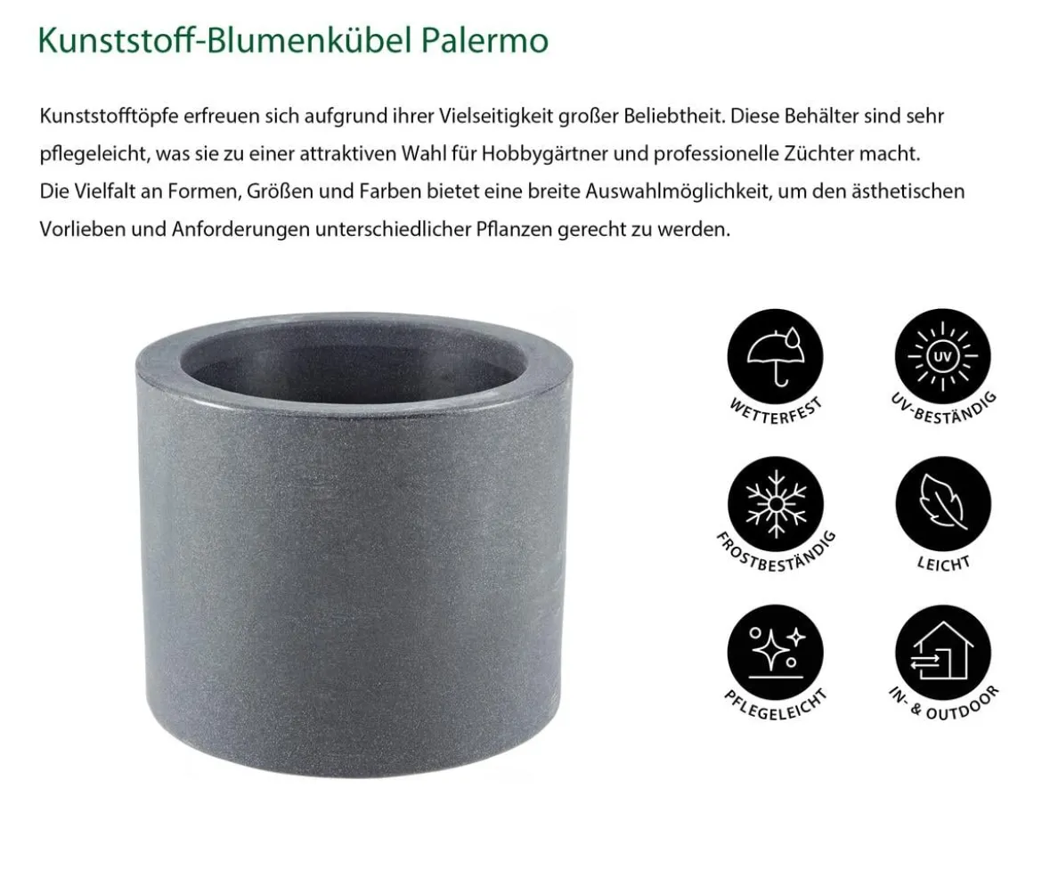 Dehner Kunststoff-Blumenkübel Palermo mit Rollen, rund, anthrazit, ca. Ø40/H34 cm